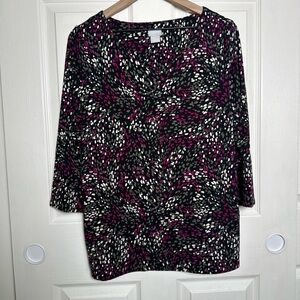 Chico's 2 Womens Printed Knit Top Large Multi Color Boho Artsy Speckle Pullover
